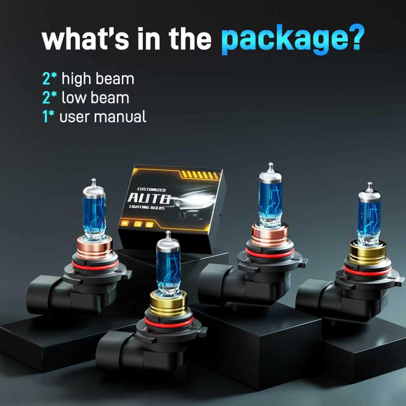 Fits for 2006-2015 Honda Civic Halogen Headlight Bulbs Combo, Ultra Bright 5000K White High Low Beam Headlight Bulbs, Plug and Play, 4 Pack For 06-15 Civic (High Beam+Low Beam)
