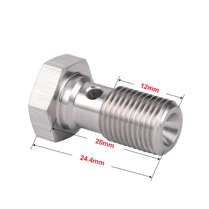 M10x1.0 Metric Stainless Steel Single Banjo Bolt Brake Fitting Adapter 20mm Long with Copper Washers M10x1.0, 20mm Long
