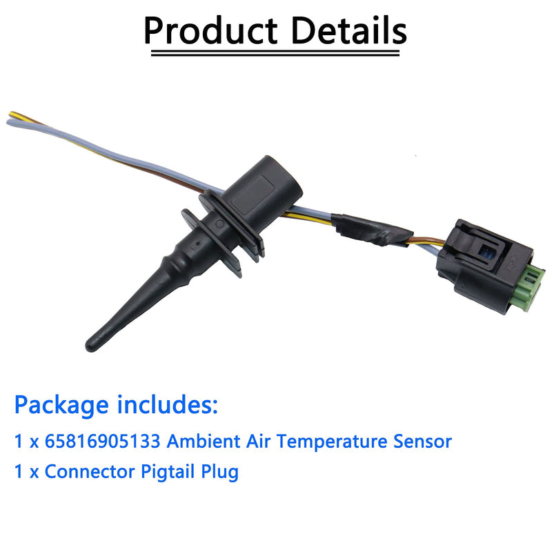 Outside Ambient Air Temperature Sensor & Connector Pigtail Plug 65816905133 65816905050 Compatible with BMW 128i 323i 325i 328i 330Ci 528i 530i 550i M3 M5 M6 X3 X5 X6 Z4 Z8 Mini Cooper