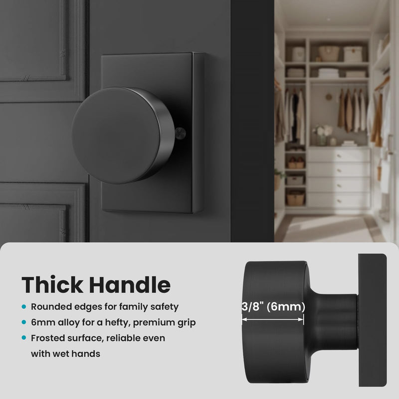 Dummy Door Knobs Black, Heavy Duty Zinc Alloy Closet Door Knobs Interior, No-Turning Single Side (4 Pieces/2 Pack) Dummy 2