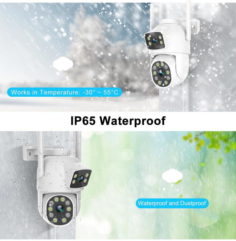 EVERSECU Dual Lens Linkage 6MP WiFi PTZ Security Camera Outdoor, 360° View, Auto Tracking, Motion Detection, Color Night Vision, 2-Way Audio, Compatible with Alexa Single
