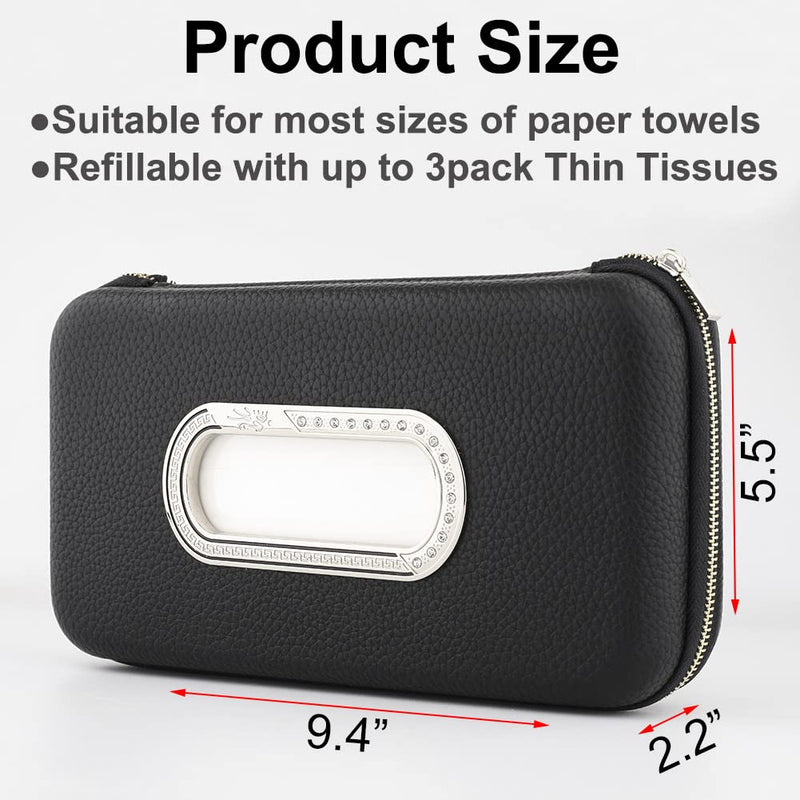 Car Tissue Holder, Sun Visor Napkin Holder, Car Visor Tissue Holder, Luxury PU Leather Backseat Tissue Case Holder (Black) Black