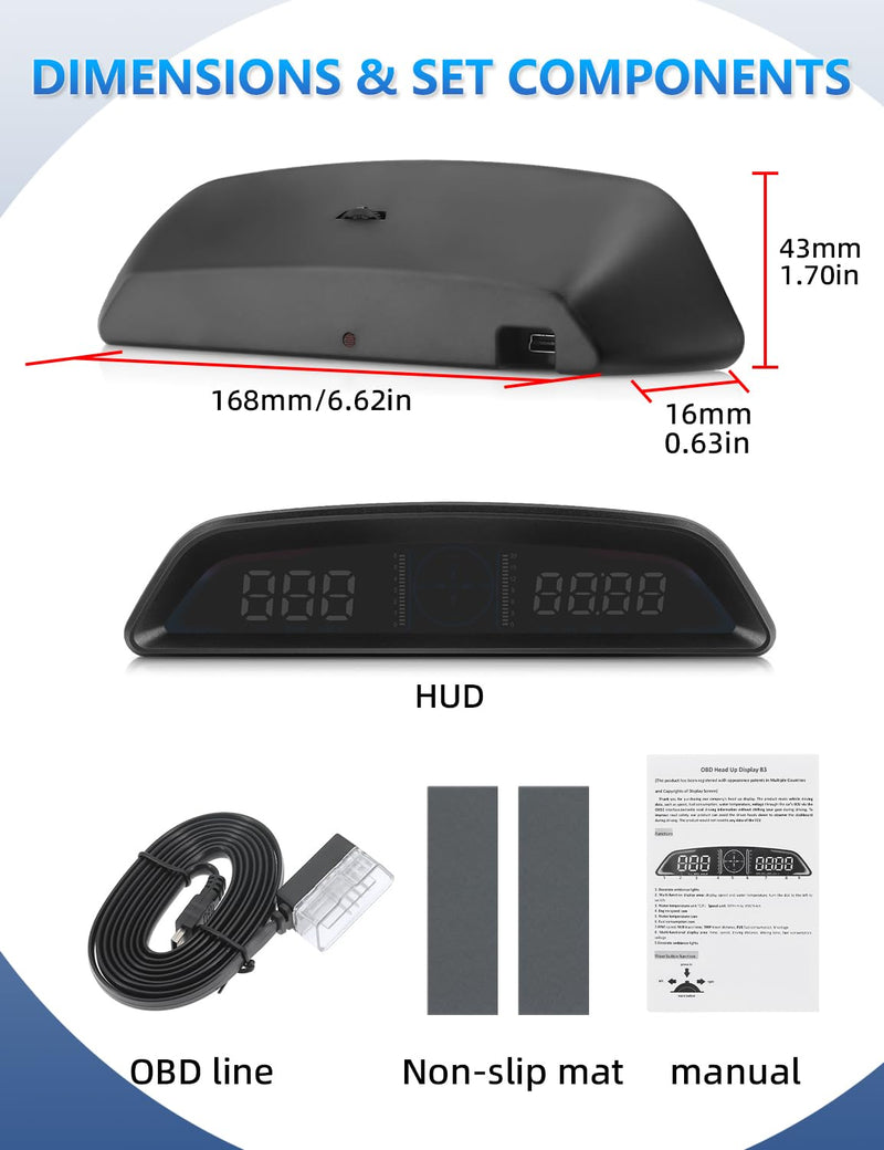  [AUSTRALIA] - OBD2 Speedometer for Car Digital with Time, Speed, Mileage, RPM, Volt, Water Temp, Overspeed, Fatigued Driving Alert LCD Screen OBD2 Guage Display for Car Head Up Display HUD for Most 2008+ Sedan Cars