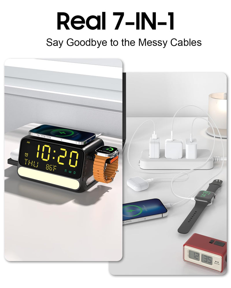 Upgraded 7-in-1 Wireless Charging Station for Apple&Samsung,Magnetic Charger with Voice-Controlled Night Light,for iPhone 17/16/15/14 Pro Max,Samsung Galaxy,Google Device,Apple&Samsung Watch,AirPods