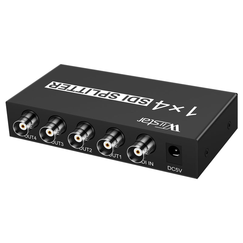 Wiistar SDI 1x4 Splitter Black Amplifier Splitter 1 in to 4 Out SD-SDI HD-SDI 3G-SDI Repeater Extender