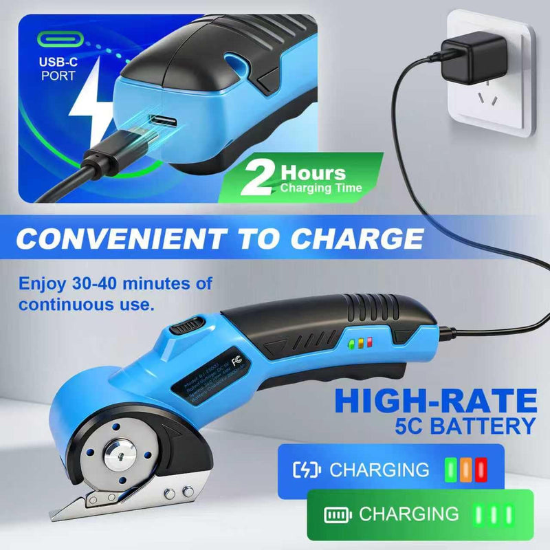 Cordless Electric Scissors, Cardboard Cutter 5V 2000mAh Rechargeable Electric Box Cutter, Cardboard Cutter Electric for Paper, Fabric, Carpet Wait