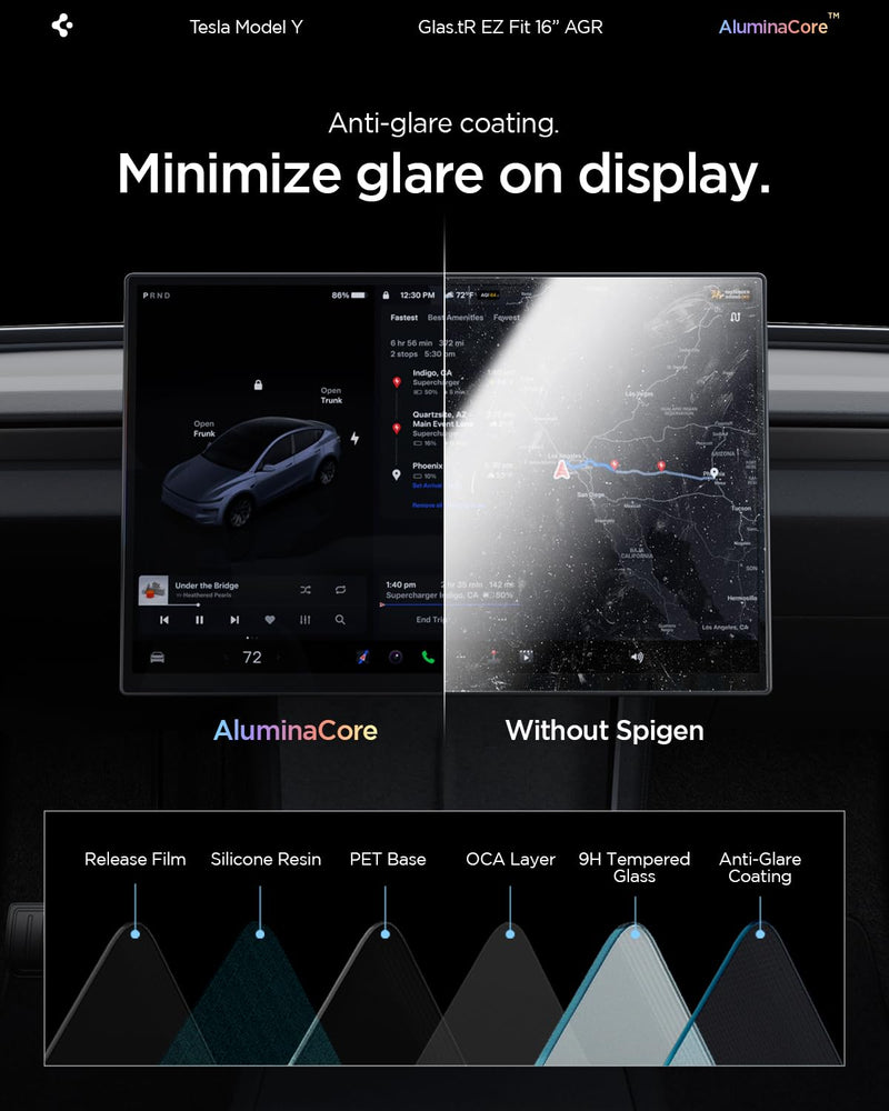 Spigen GlasTR EZ FIT Screen Protector Matte Finish for Model Y (2026) | Aluminacore 10H+ Tempered Glass, Auto Align Tray, Anti-Fingerprint, Designed for Model Y Premium/Performance/L (2026) 16" 16-inch 2026 Model Y