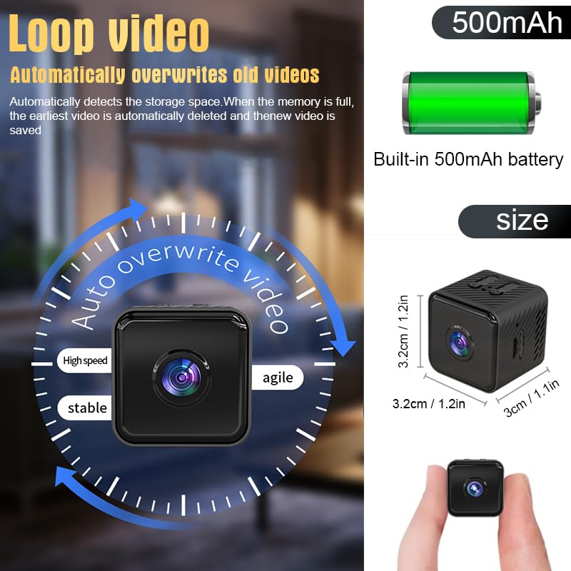Mini Indoor Security Camera Wireless Home Small Outdoor WiFi Pet Cameras,2026 1440P HD Tiny Nanny Cam, Wide Angle,Night Vision,Home Indoor Outdoor Camara, No Need WiFi Camaras,For House Security Black