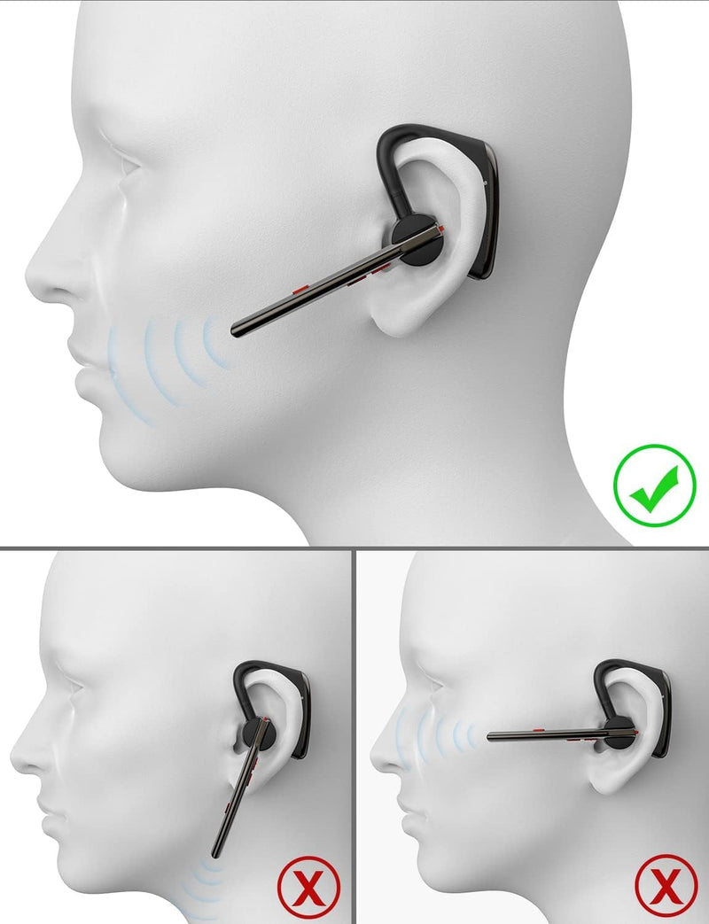 New Bee Bluetooth Earpiece V5.2 Wireless Headset 24Hrs Talktime Black | CVC8.0 Dual Mic, Noise Cancelling, iPhone/Android/Driver/Business/Office