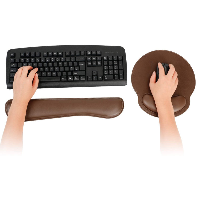 RICHEN Ergonomic PU Leather Keyboard Wrist Rest and Mouse Pad with Wrist Support, Memory Foam Set for Computer/Laptop,Gaming and Office, Comfortable for Easy Typing & Pain Relief (PU Brown) Pu Brown