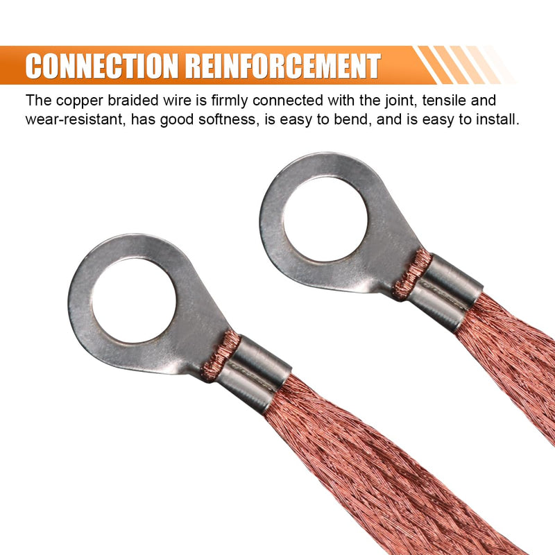 Universal Automotive Ground Straps, 12" x 0.5" Grounding Strap with Ring Terminals, Flat Braided Copper Car Engine Ground Strap, Vehicle Ground Wire Kit for Most Cars (4PCS) 4PCS