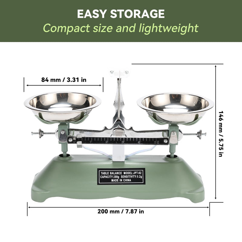 200g/0.2g Mechanical Balance Scale with Stainless Steel Weighing Pan | Calibration Weights for Science Lab and Classroom Teaching Tool