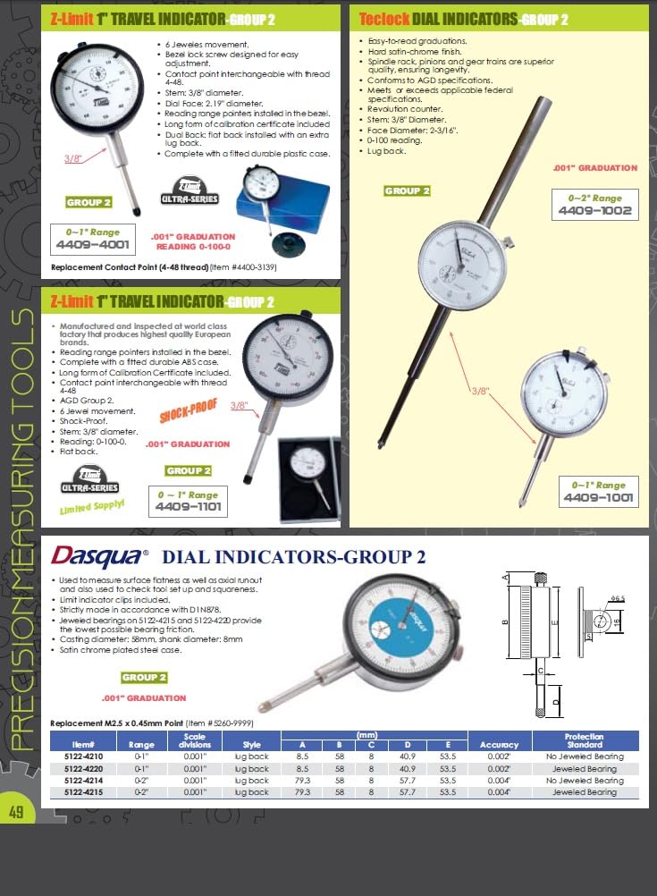 Pro Series by HHIP 4400-0002 Pro Series Dial Indicator, .001" Graduation, 0-100 Reading, 0-2" 0-2" Range, .001" Graduation