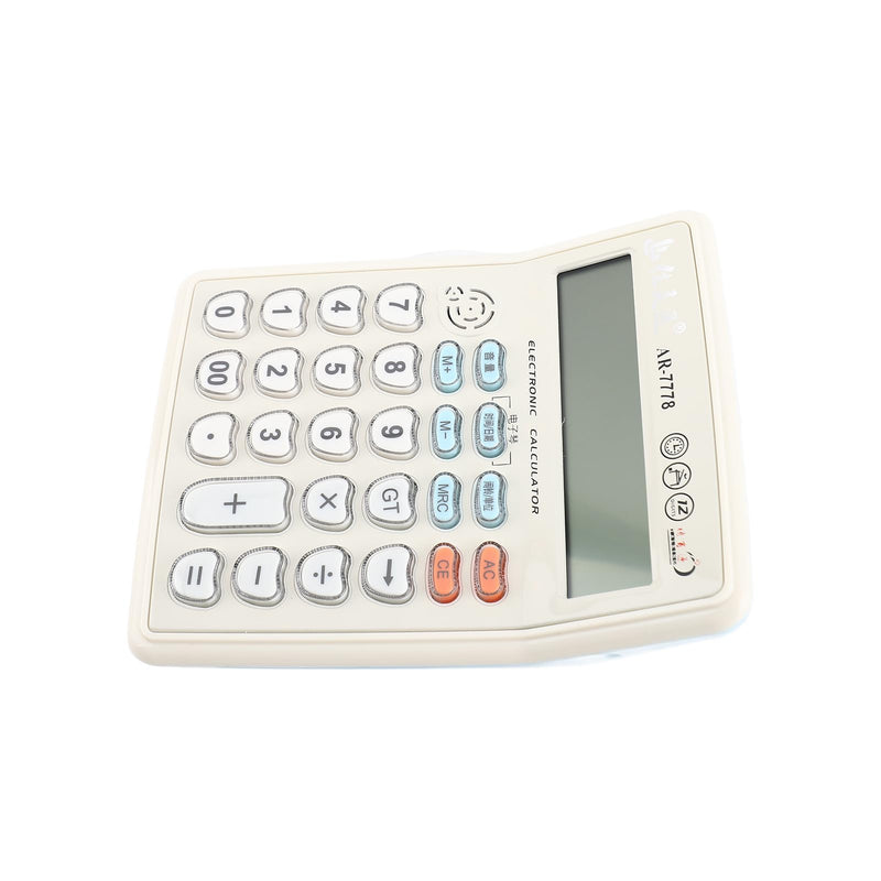 Electronic Desktop Calculator with Musical Function Big Buttons Calculator Time Date Display 12 Digits LCD Tilted Screen for Office Business Store