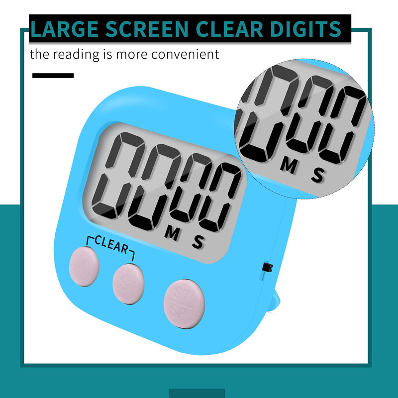 12 Pack Small Digital Kitchen Timer Magnetic Back and ON/Off Switch,Minute Second Count Up Countdown（White,Blue,Orange