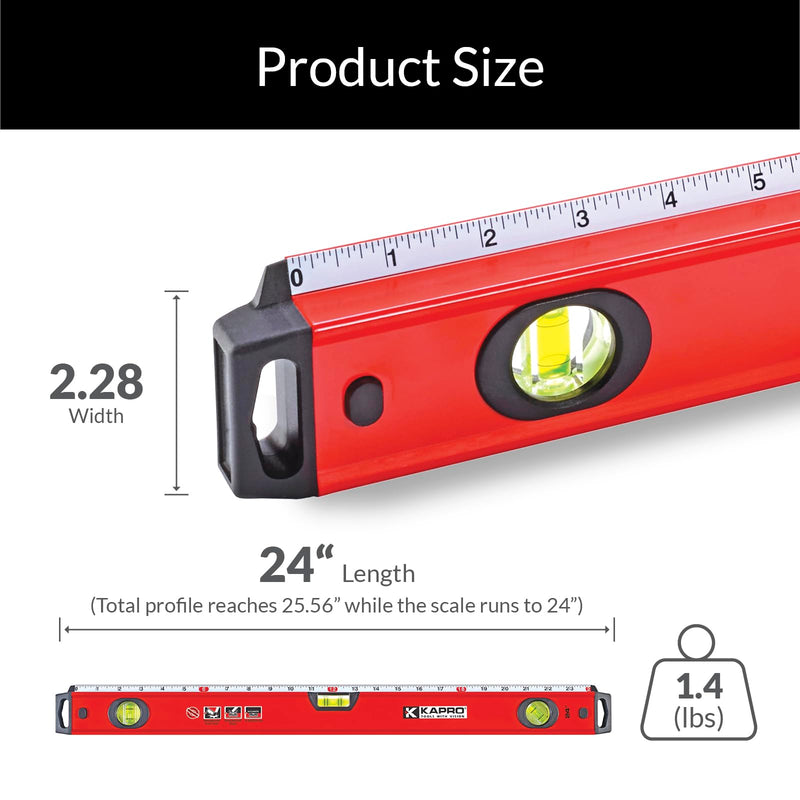 Kapro - 770 Exodus Professional Box Level - With 45° Vial & Ruler - For Leveling, Measuring, Marking, and Cutting - Features 3 Vials, Precise Straightedge, and Wall-Grip - 24 Inch