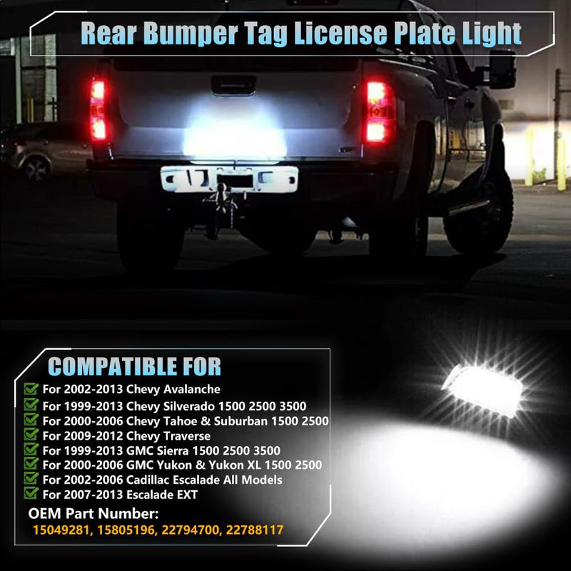 LED License Plate Light for Chevy Silverado 1500 2500 3500 Suburban Tahoe GMC Sierra Yukon XL Cadi-llac Escalade Pickup Truck, Chevy Silverado Led Rear Tag Lamp, 6000K Xenon White Lights, 2 PCS Black