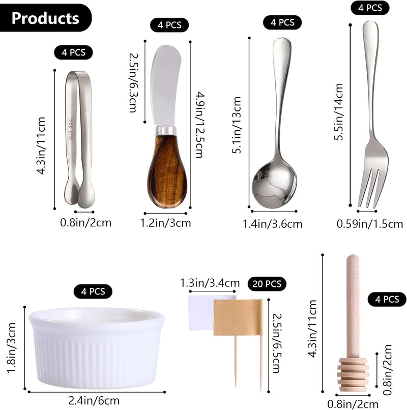 Charcuterie Accessories(25 Psc), Cheese Spreaders For Charcuterie Board, Mini Serving Spoons, Blank Toothpick Flags, Bowl For Christmas Pastry Making, forks And Mini Serving Tongs Silver-Wooden Handle
