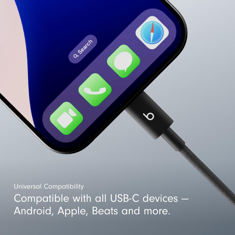 Beats USB-A to USB-C Woven Cable 2 Pack Fast Charging Durable/Tangle-Free Compatible Charger for Apple & Android Devices (1.5 m, 5 ft) - Bolt Black 5ft - 2 pack