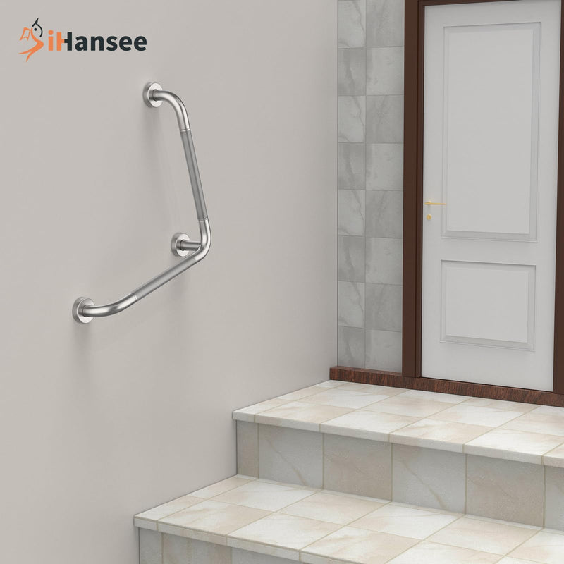  [AUSTRALIA] - Angled Grab Bar 16x16 Inch Stainless Steel Knurled Toilet Handles Wall Mounted Bathroom Handicap Safety Rails for Elderly Injured Balance Support, L-Shaped Brushed Nickel Grab Bar for Shower