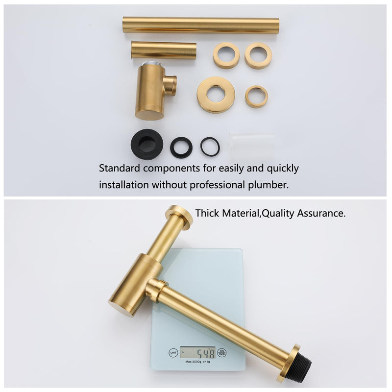 Bottle Trap, Brass Decorative 1 1/4 Bathroom Sink P Trap, Large Body Round Lavatory Waste Drain Kit,Champagne Bronze SW-83888CB. T02-champagne Bronze