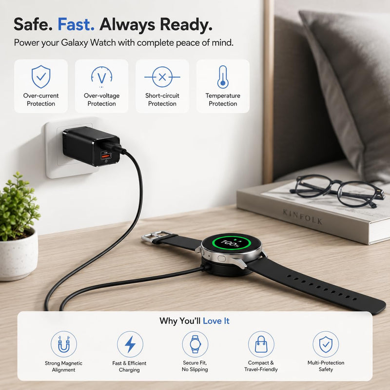 2 Pack Compatible with Samsung Watch Charger,3.3FT USB-C Magnetic Charging Cable for Galaxy Watch 8/8 Classic/Ultra/7/6/6 Classic/5/5 Pro/4/4 Classic/3/Active 2/Active/FE Replacement Charging Dock USB C