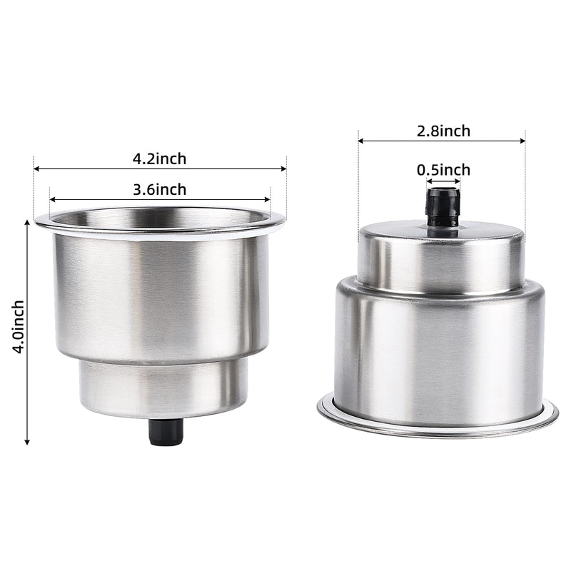 NovelBee Stainless Steel Cup Drink Holder with Drain,Mounting Gasket and Internal pad for Marine Boat Rv Camper (4-Pack)