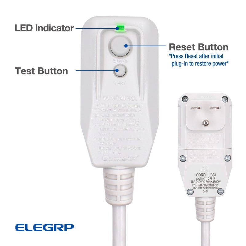 ELEGRP L22615 240V 15A 3600W 14AWG LCDI Power Cord Plug 60Hz NEMA 6-15P for A/C Air Conditioner, E250451 UL Certified, 7.5FT Leakage Current Detection Interrupter Replacement 0661515LY L15615 (1 Pack)