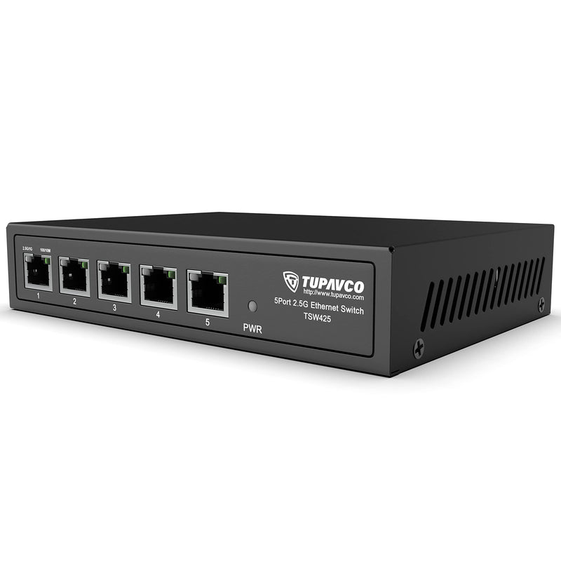 2.5GB Switch (5 Port) for Ethernet Network - High Speed 10M/100M/1G/2.5G Gigabit (802.3bz) - Unmanaged Plug & Play Fanless LAN Splitter - Metal Case - Wall Mountable - Tupavco TP1940 5 x 2.5G Ports (no PoE)