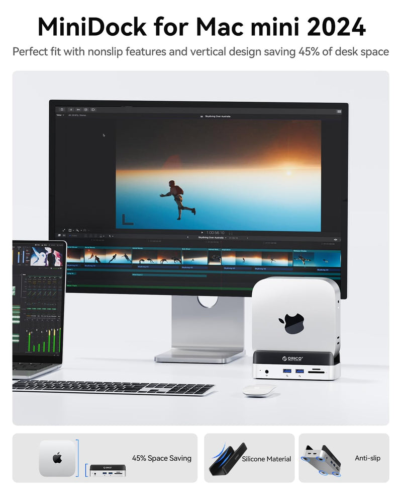 ORICO MiniDock Mac mini M4 Dock and Stand with 8TB M.2 SSD Enclosure (SSD NOT Included), 2xUSB A 10Gbps, SD/TF Card Slots, 3.5mm Audio, for Mac mini M4 and M4 Pro 2024(VSE) 0GB(SSD not included)