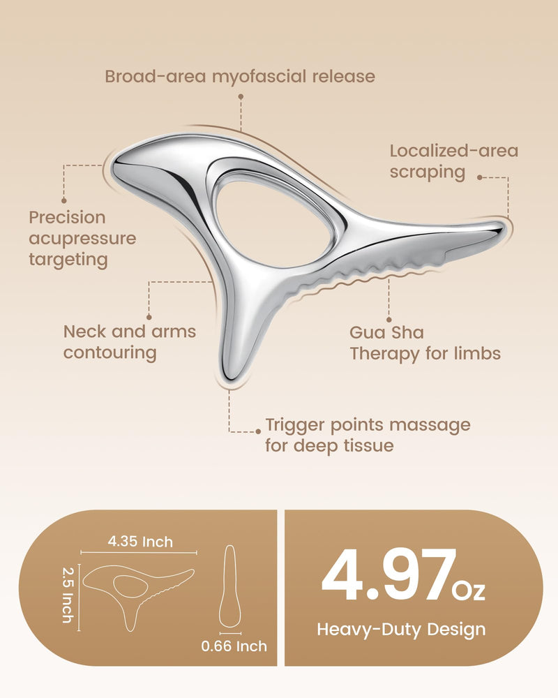 lifechill Trigger Point Massage Tool for Deep Tissue, Muscle Scraper Tool for Fascia Release, Metal Body Gua Sha Tool, Lymphatic Drainage Massager, Thumb Saver,Scar Tissue Massage,Acupressure Tool Silver