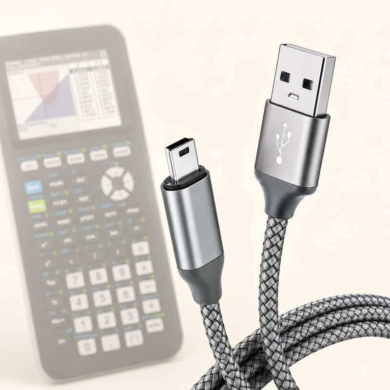 TI-84 Plus CE Charger Cable for Texas Instruments Calculator | 5ft TI-84 Plus CE Data Power Charging Cord, Compatible with TI-Nspire CX II CAS C Silver Edition TI89 Charger Cable