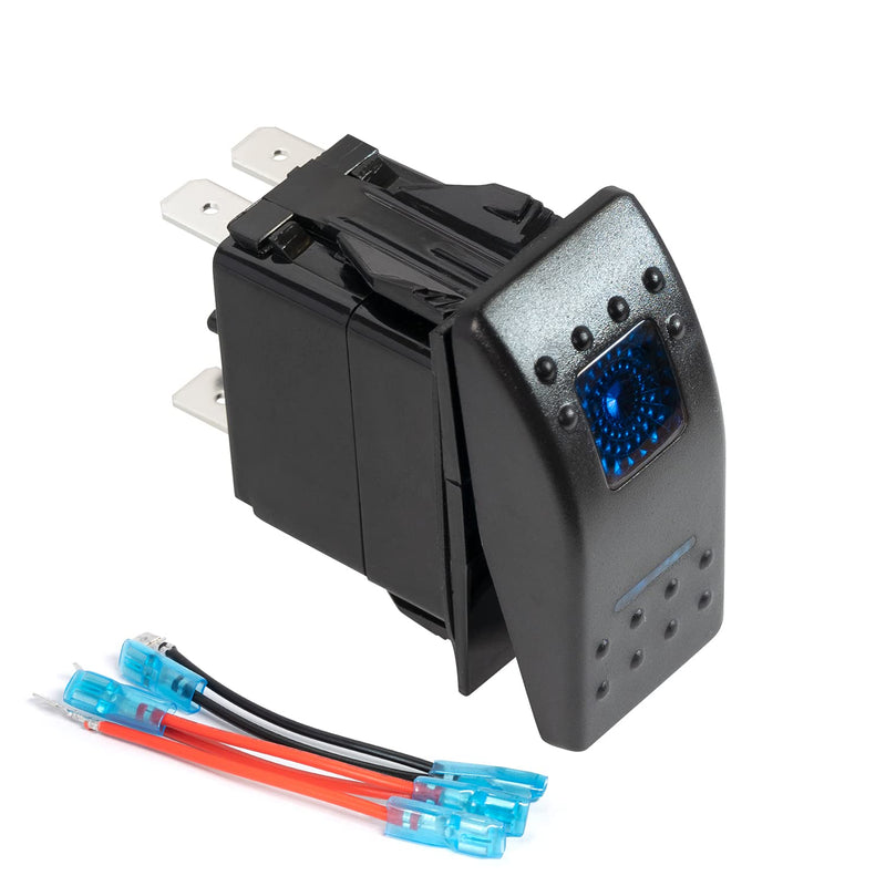 FXC Momentary (On)/Off Rocker Switch 5Pin Laser Blue LED Light 20A/12V 10A/24V Toggle Switch with Jumper Wires Set for Automotive Boat Marine Truck Jeep Off-Road Bus RV (ON)/OFF Momentary