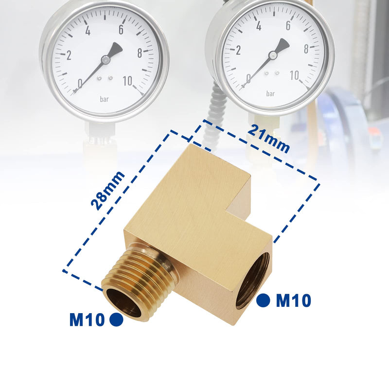 ECSiNG Angle Adapter M10x1 T-Distributor Oil Pressure Sensor Tee Connecter Oil Pressure Gauge Adapter M10x1 Male to 2 M10x1 Female Adapter Brass 1