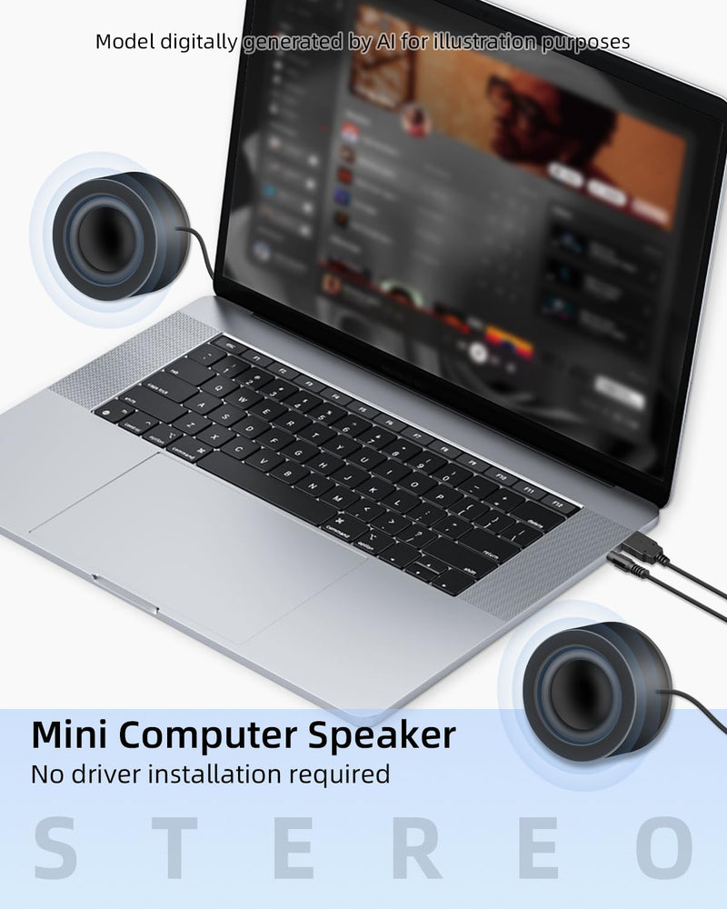 6W 3.5MM MINI Computer Speaker for Desktop(1.3M) | Small PC Speaker,MINI Computer Speakers USB Power with USB C Adapter and Volume Control for Monitor,Laptop,Phone,MP3