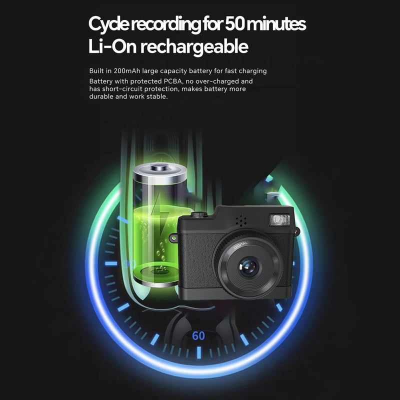 Mini Keychain Camera, Mini Digital Camera, 1080P Retro Camera with 32GB Card, Wide Angle Lens, LED Flash Light, Nostalgic Photos, Great Gift Idea, Black (Black)