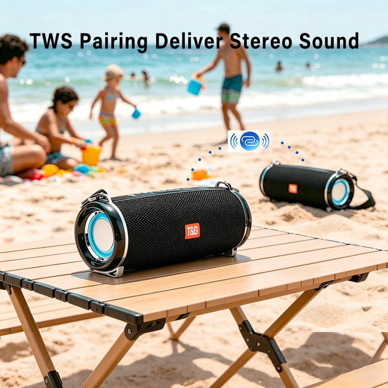 T&G Portable Ourdoor Speaker with Deepbass, IPX5 Waterproof Boombox | 12H playtime, TWS pairing,Bike speaker with strap, FM radio, TF/ USB port. Ideal rugged gift for camping ,Camouflage Camouflage