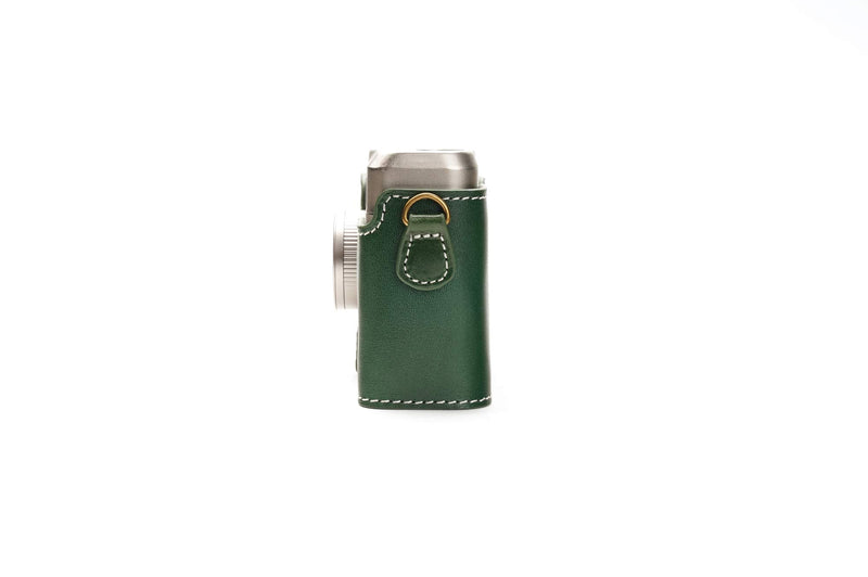 Contax T2 Case, BolinUS Handmade Genuine Real Leather Half Camera Case Bag Cover for Contax T2 Camera With Hand Strap (Green) Green