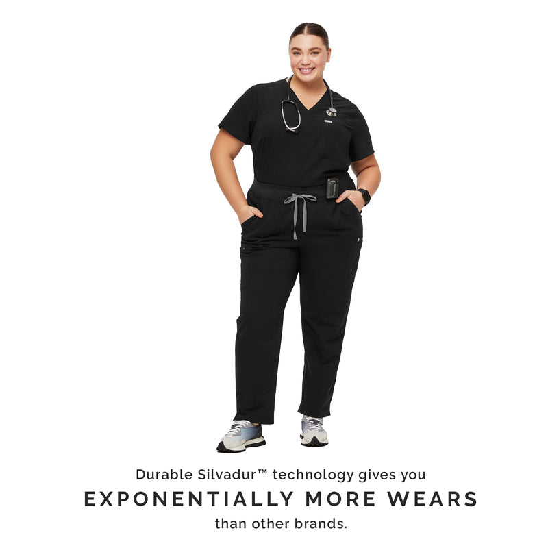 FIGS YOLA High Waisted Skinny Scrub Pants for Women — 11 Pockets, 4-Way Stretch, Yoga Waistband Regular Medium Black