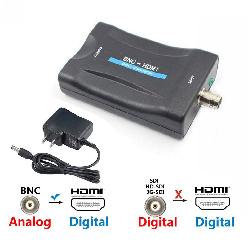 BNC to HDMI Converter Coaxial Adapter Coax Connector Composite CVBS BNC Audio Input HDMI 1080P Output for Analog Video Signal of DVRs Surveillance CCTV Security Camera to Computer Projector HD Monitor