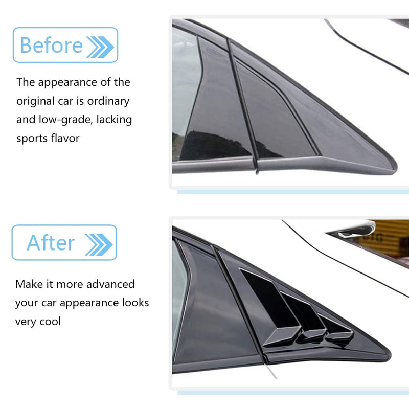  [AUSTRALIA] - for Honda 10th Gen Civic 2016-2021 Rear Side Window Louver Decorate Cover Rear Air Vent Window Louvers Blinds Covers Auto Accessories (for 10th Gen Civic Hatchback, Bright Black)