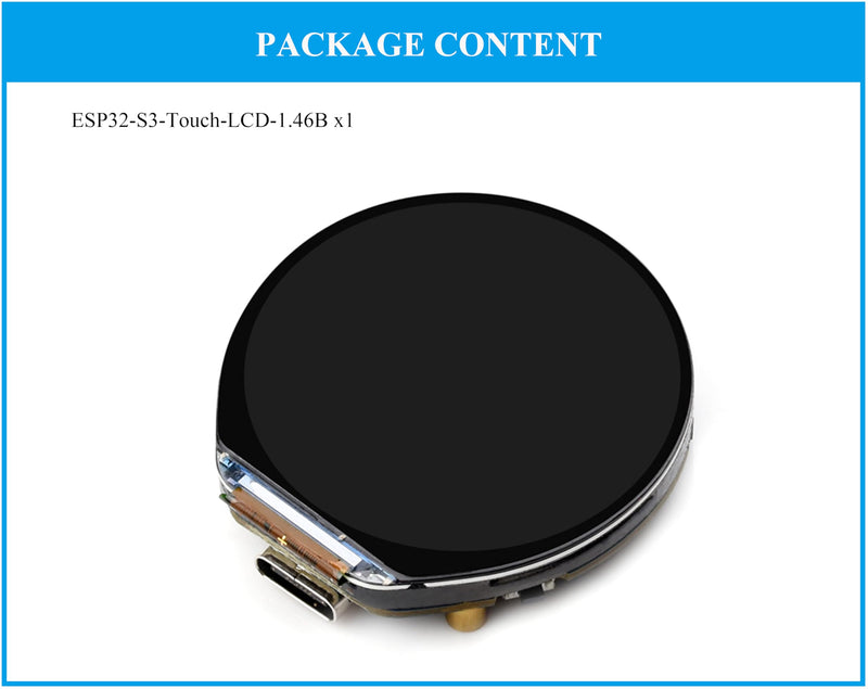 ESP32-S3 1.46inch Round Touch Display Development Board, 412×412 Pixel IPS LCD, Accelerometer and Gyroscope Sensor, Onboard Speaker and Microphone, ESP32 with Display, Supports W-i-F-i & B LE