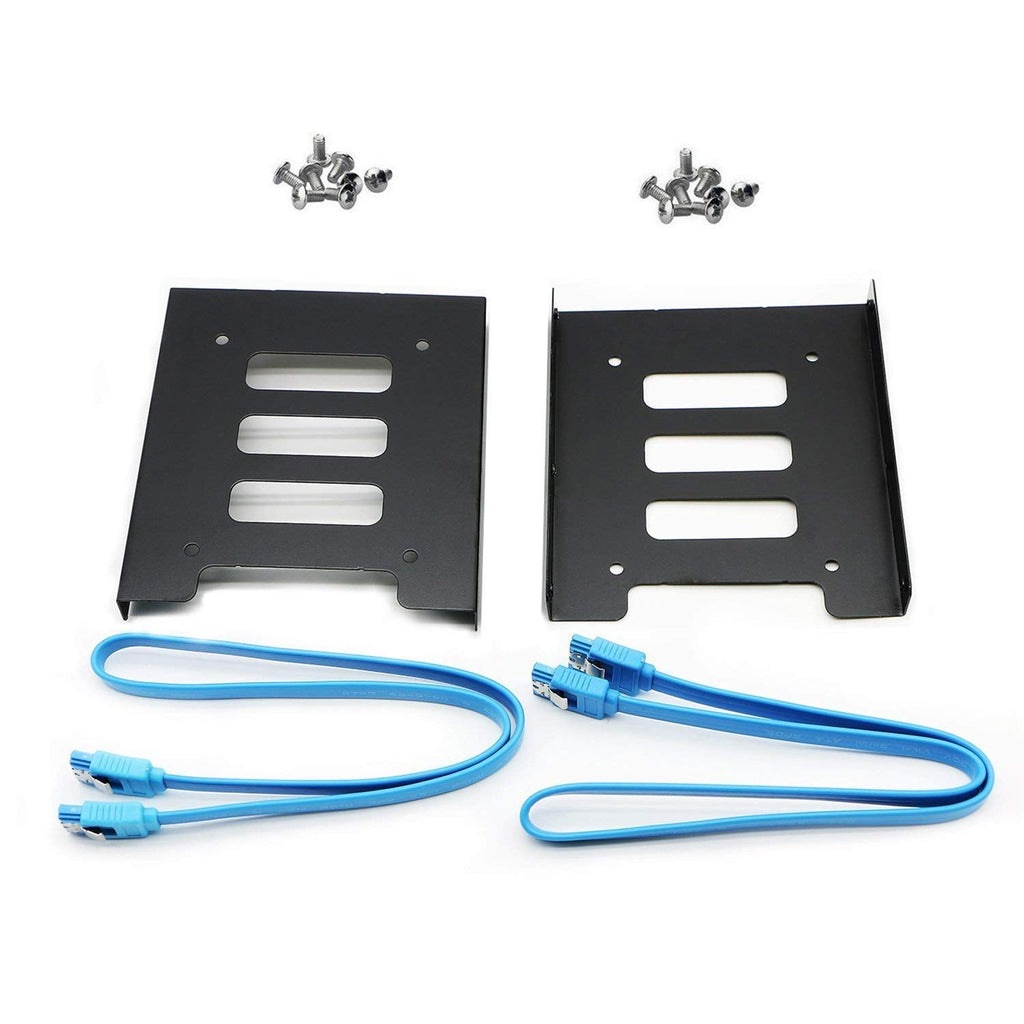 PASOW 2 Pack 2.5" to 3.5" SSD HDD Hard Disk Drive Bays Holder Metal Mounting Bracket Adapter for PC (Bracket + Blue Sata III Cables) Bracket + Blue Sata III Cables