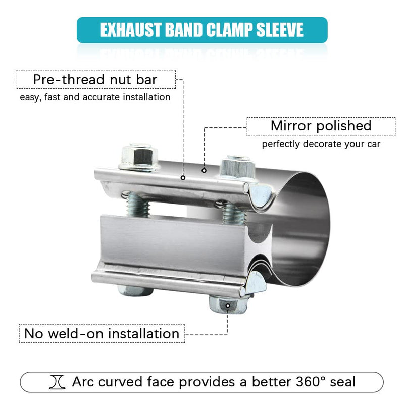 4" 4.0 Inch Exhaust Clamp Butt Joint Band Clamp Sleeve Coupler Stainless Steel 4 Inch for Exhaust Pipes, Mufflers and Catalytic Converters (1 PCS) 1 4.0"