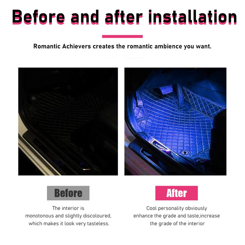 Car LED Strip Light, 24 LEDs RGB Neon Interior Atmosphere Lights, 12V Under Dash Ambient Night Light, USB Port Auto Interior Decorative Lamp, Universal Car Accessories (Blue) Blue 24 LED, USB Port