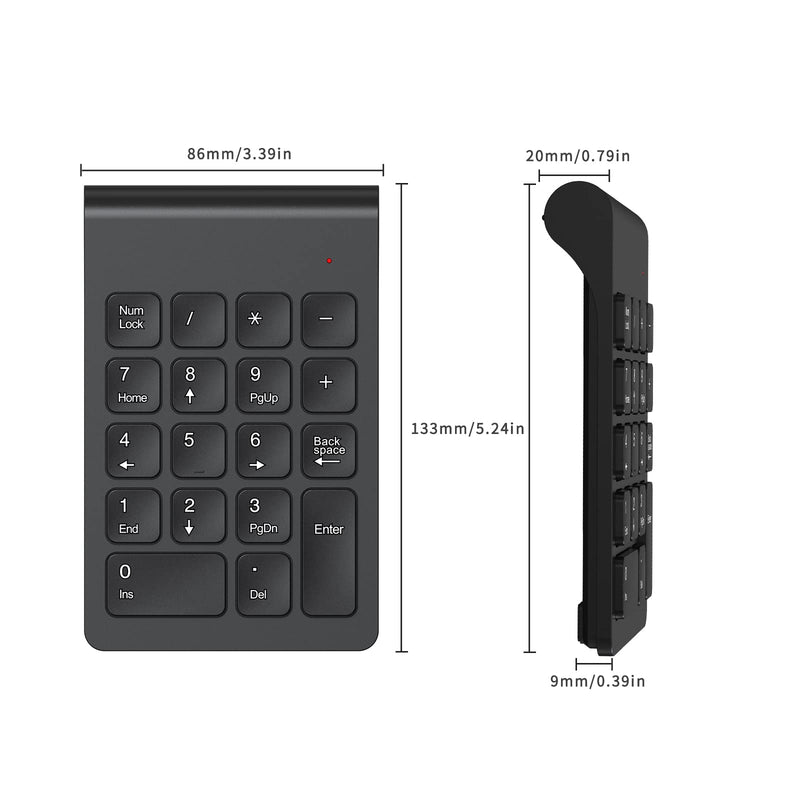 cimetech Wireless Number Pad, 2.4G Numeric Keypad Numpad with USB Receiver, 18 Keys Portable Mini Keyboard for Laptop Notebook, Desktop, Surface Pro, PC - Black 2.4G-Black