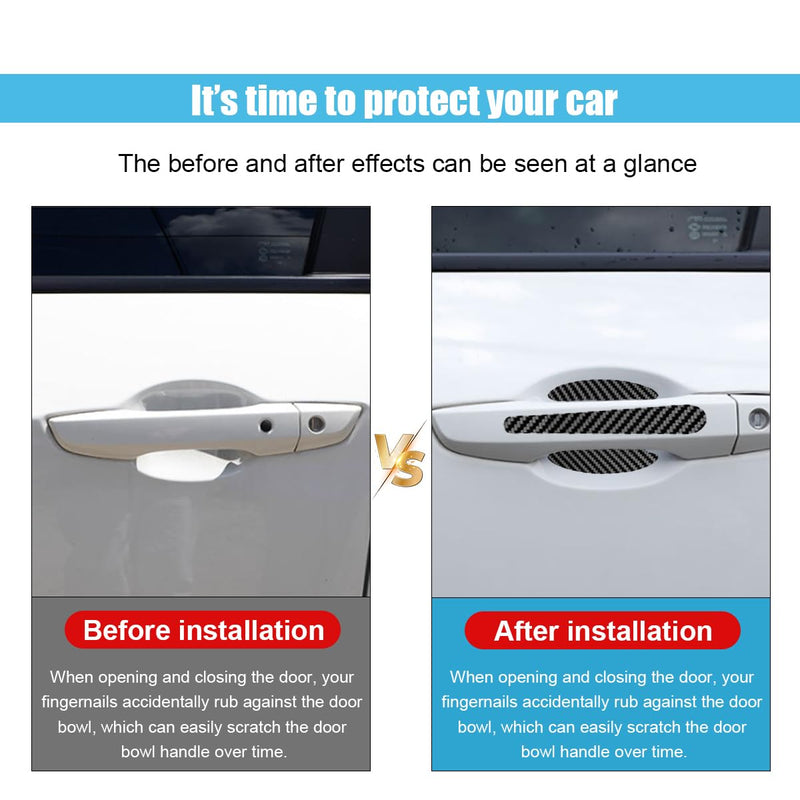 8PCS Car Door Handle Scratch Protectors, Carbon Fiber Car Door Handle Bowl Sticker, Universal Auto Doors Handles Paint Guard Cover, Doors Handles Cup Protective Film for Cars (Black) Black-8PCS