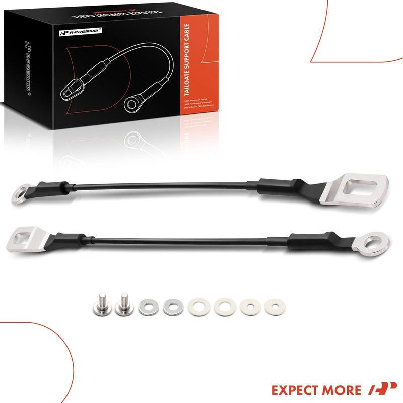 A-Premium Tailgate Support Cable - Compatible with Toyota Tacoma 1995-2004 - Rear Driver & Passenger Side, 14-9/16"(Long), Metal, w/Bolts, 2PCS Set - Replace Parts# 65770-04030, 6577004030