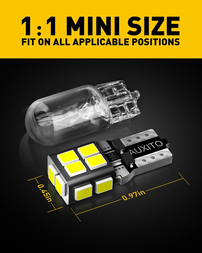 AUXITO 194 LED Bulb 6000K White 168 2825 W5W T10 Wedge 14-SMD Interior Car Bulbs Replacement for Dome Map Door Courtesy Trunk Parking License Plate Lights, 10 PCS