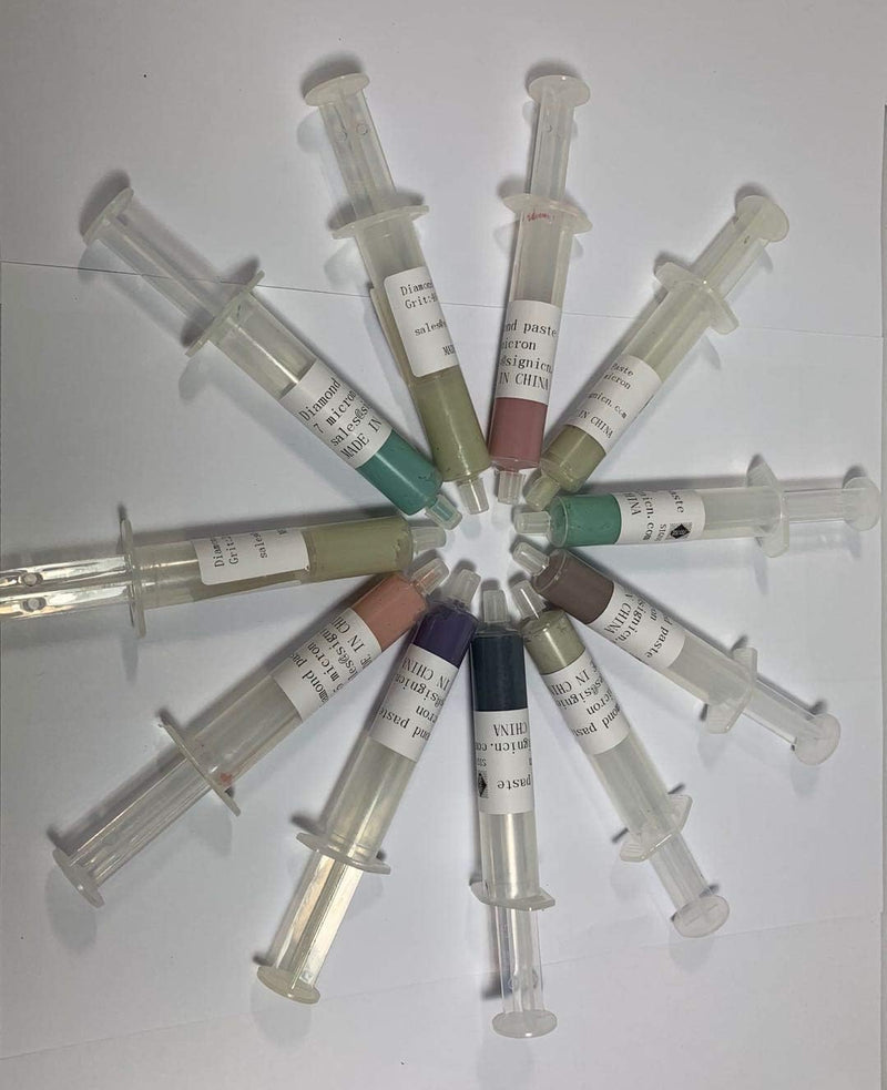 Professional Diamond Polishing Paste Set, 11Pcs 0.5-40 Micron Syringes, 5g Each, for Metal & Jewelry Polishing (Water Based) Water based